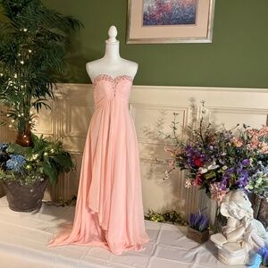Long Pink strapless chiffon dress